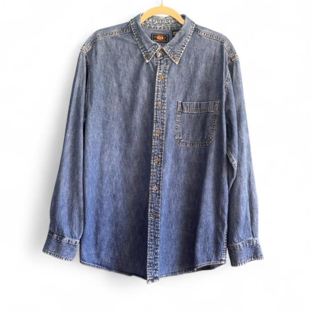 Vintage‎ Denim Button Up Men's Size Medium Route 66 Blue Jean Classic Retro
